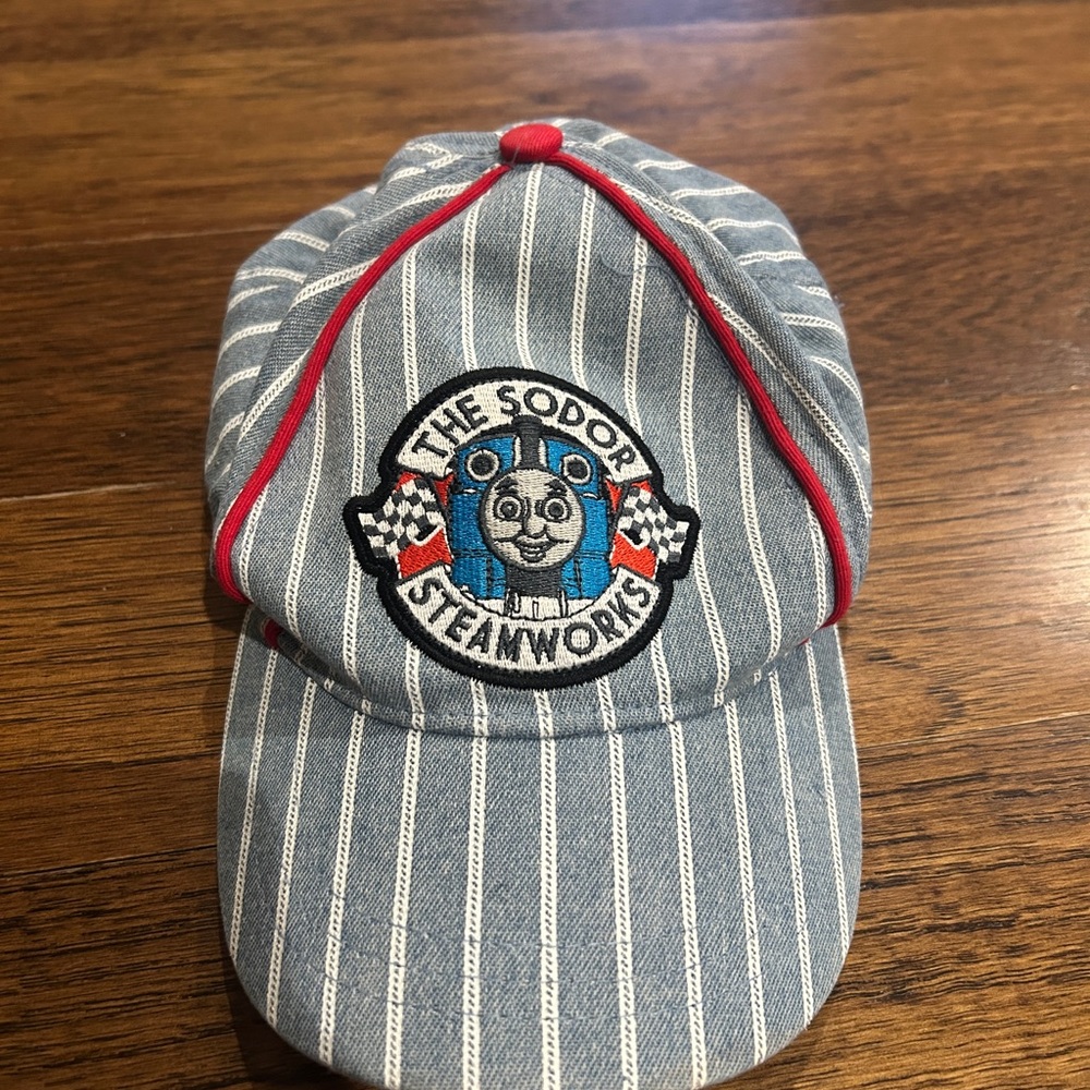 Thomas The Tank The Sodor Steamworks Striped Cap - Blue & White with Red Trim